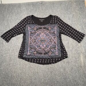Lucky Brand Women's Black Medallion Print 3/4 Sleeve Top Size L